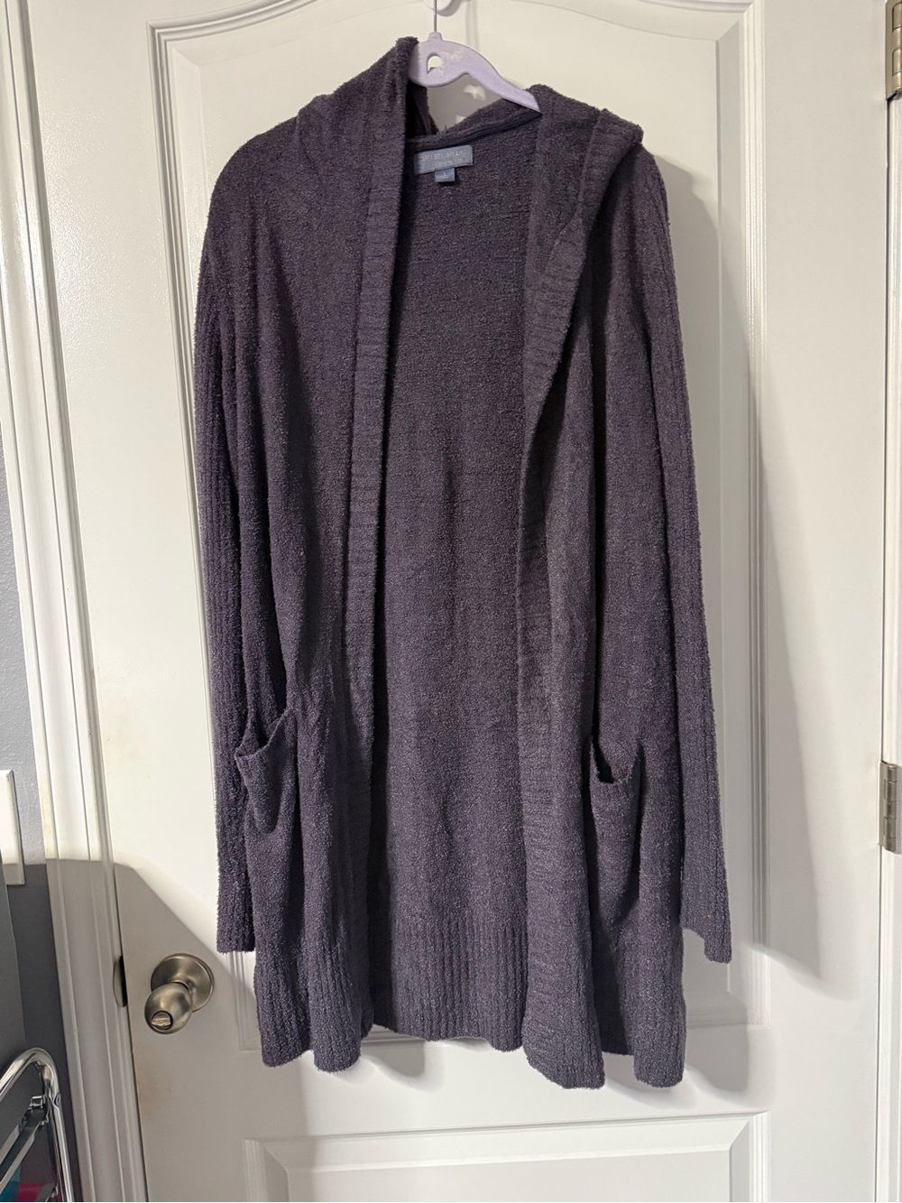 Barefoot Dreams Hooded Open-Front Cardigan - Charcoal Gray